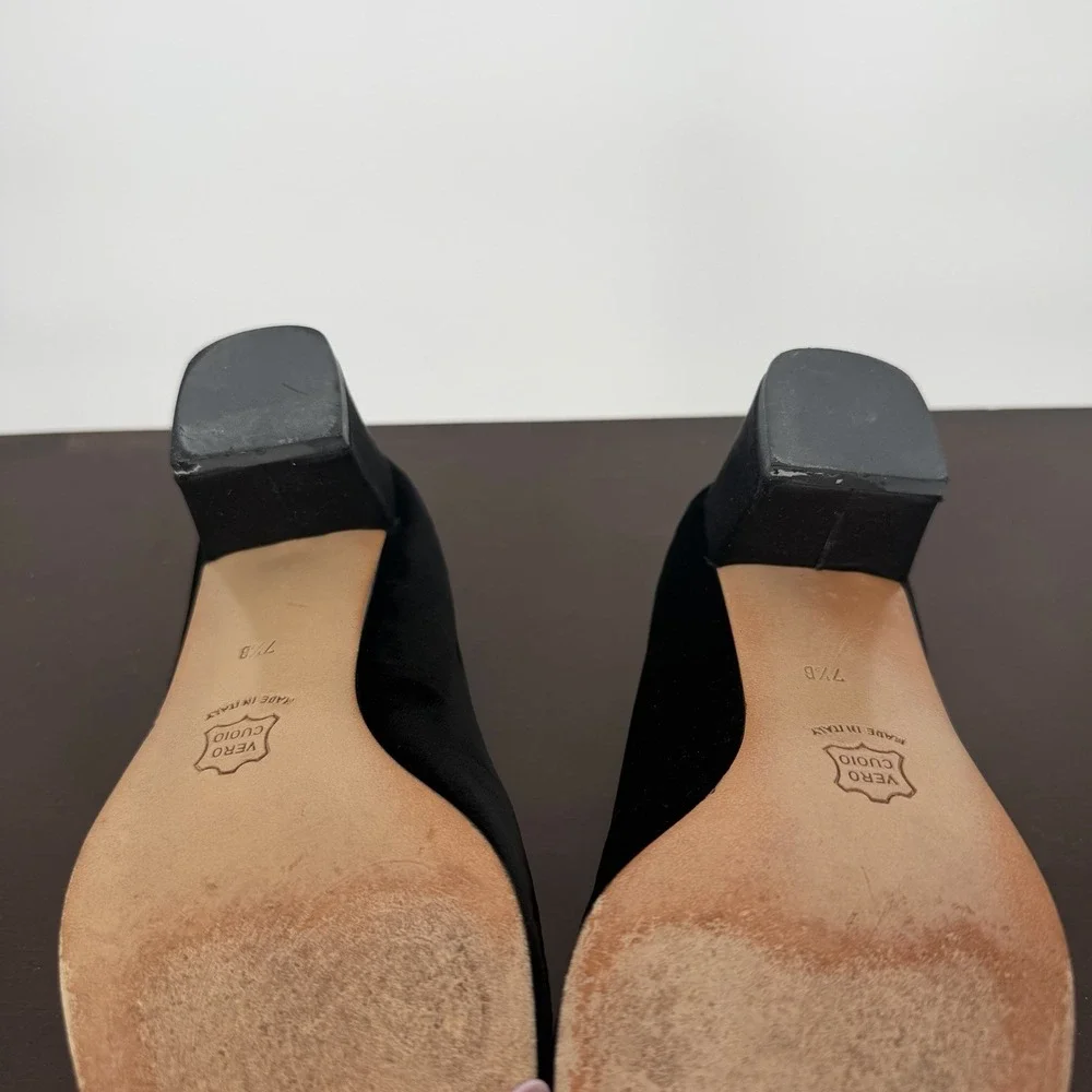 VTG Bottega Veneta‎ Sz 7.5B Black Velvet Classic Low Block Heel W/ Box & Dustbag